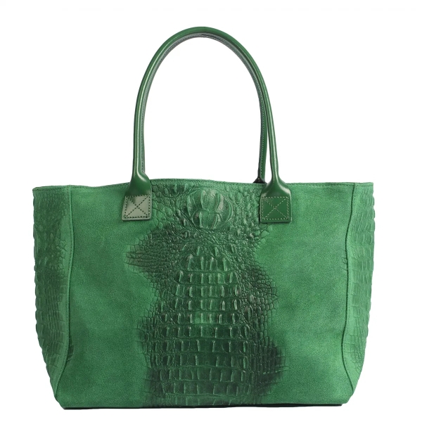 Зелена чанта от релефна естествена кожа- Demi Green 11620