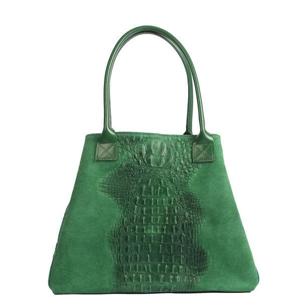 Зелена чанта от релефна естествена кожа- Demi Green 11620