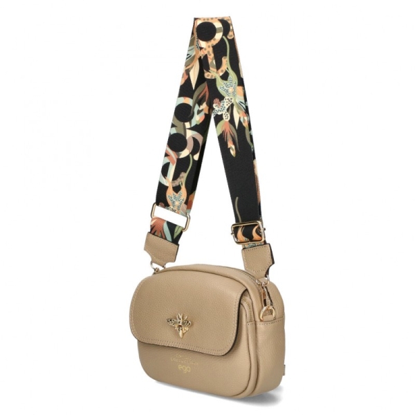 Бежова чанта от естествена кожа през рамо - EGO Beige 8810