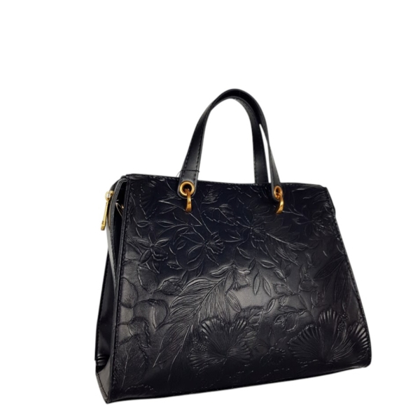 Черна дамска чанта с цветя- Duki&Daso 11629