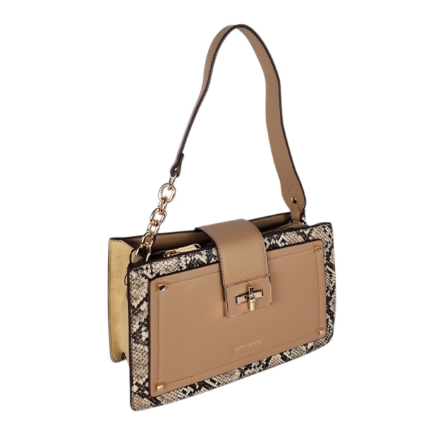 Бежова дамска чанта със змийски акцент- Duki&Daso 11630