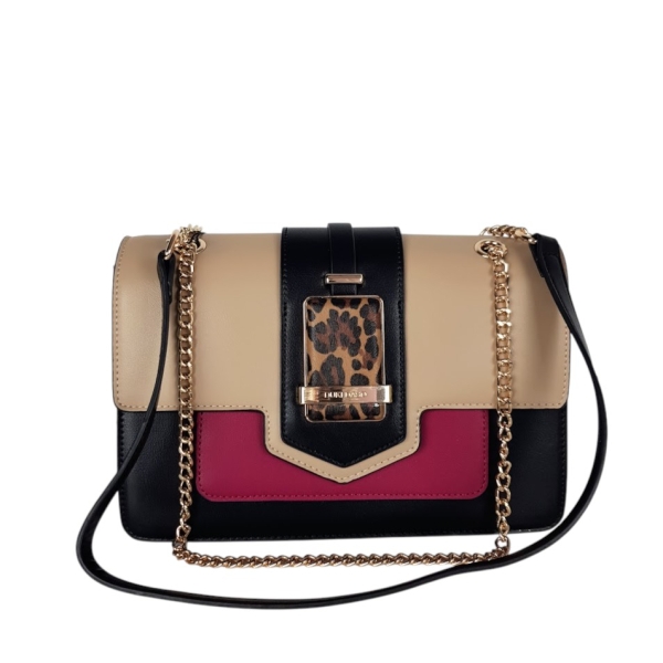 Дамска чанта с леопардов акцент и дълга дръжка- Duki&Daso 11632