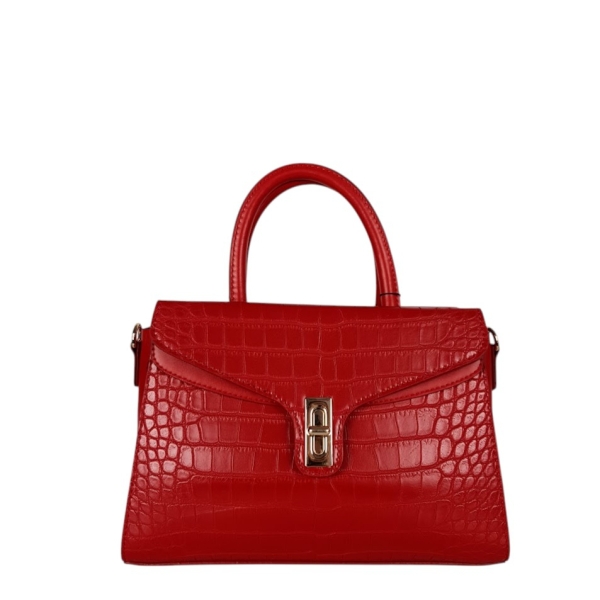 Червена чанта с кроко принт и дълга дръжка- Duki&Daso 11633