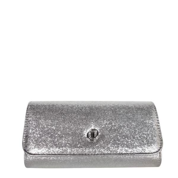 Елегантни сребристи обувки на удобен широк ток с брокат- Izabel Silvere 11615