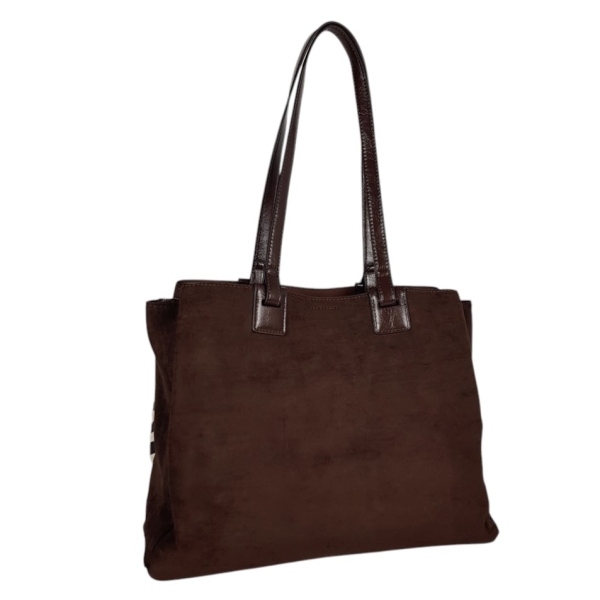 Кафява велурена чанта с дълги дръжки за рамо- Duki&Daso 11645