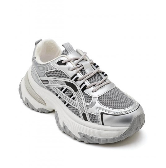 Дамски сребристи маратонки на платформа- Zelda Silver 11655