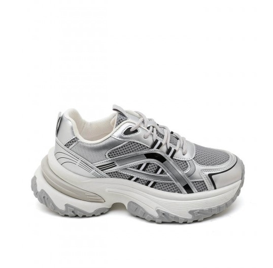 Дамски сребристи маратонки на платформа- Zelda Silver 11655