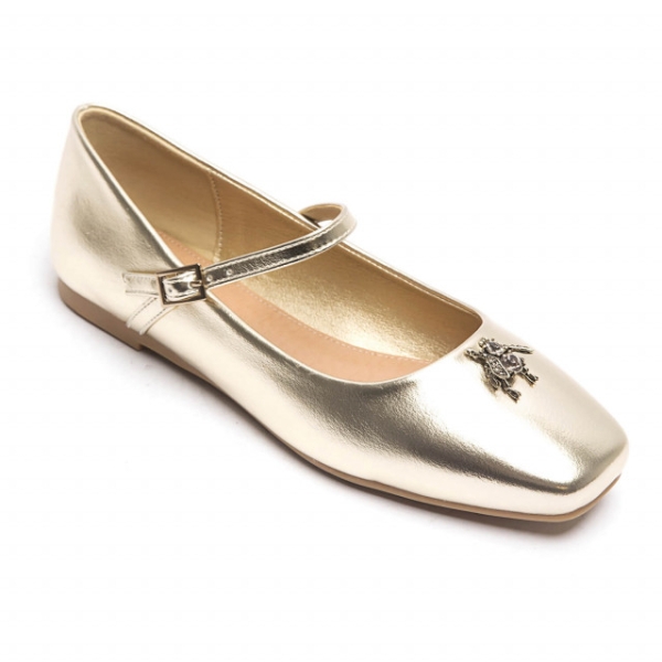 Златни равни обувки с каишка- Nansi Gold 11674