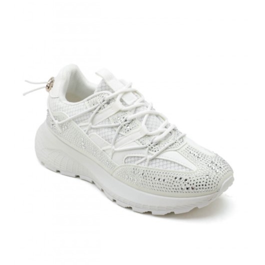 Бели дамски маратонки с камъни- Sisi White 11679