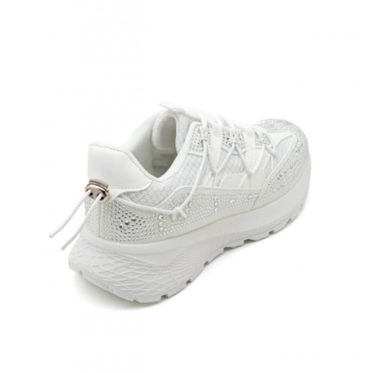 Бели дамски маратонки с камъни- Sisi White 11679