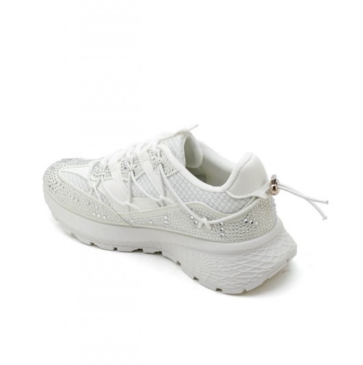 Бели дамски маратонки с камъни- Sisi White 11679