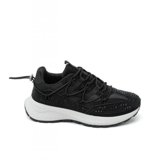 Черни дамски маратонки с камъни- Sisi Black 11679