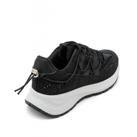 Черни дамски маратонки с камъни- Sisi Black 11679