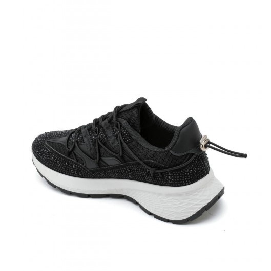 Черни дамски маратонки с камъни- Sisi Black 11679