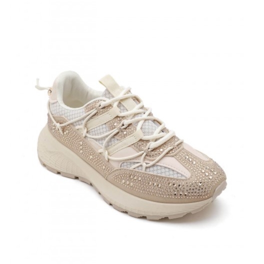Бежови дамски маратонки с камъни- Sisi Beige 11681