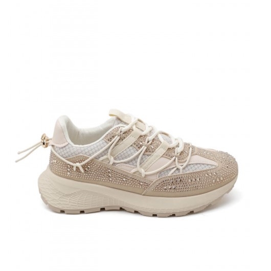 Бежови дамски маратонки с камъни- Sisi Beige 11681