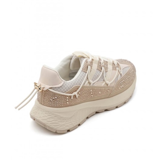 Бежови дамски маратонки с камъни- Sisi Beige 11681