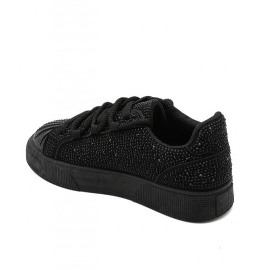 Черни дамски кецове с камъни- Qnita Black 11682