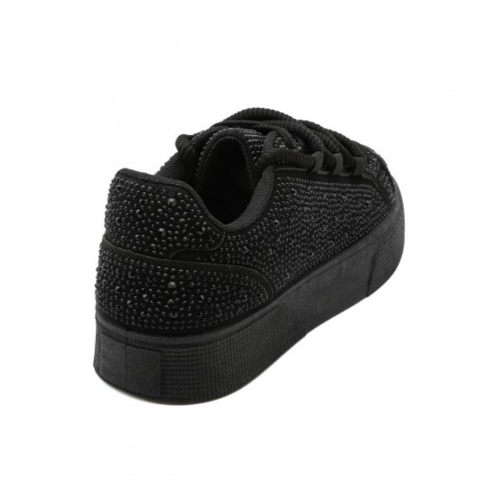 Черни дамски кецове с камъни- Qnita Black 11682