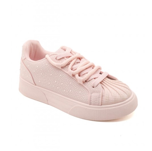 Розови дамски кецове с камъни- Qnita Pink 11685