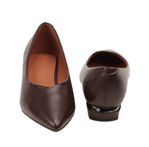 Кафяви остри обувки на широк ток- Katlin Brown 11701