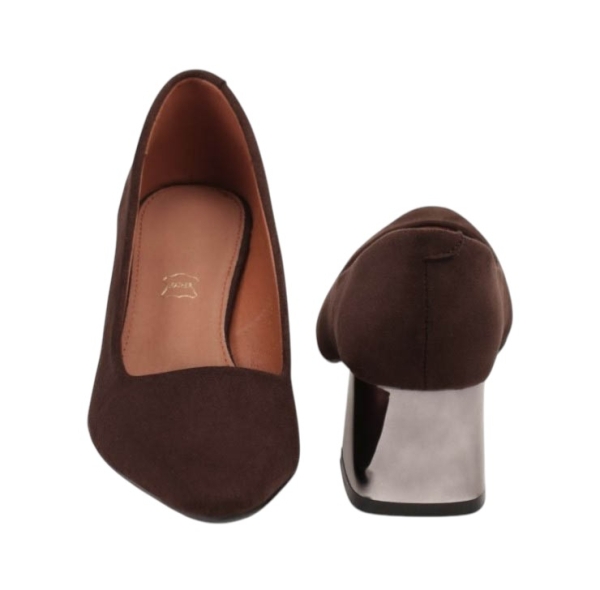 Остри обувки на удобен широк ток цвят кафе- Amanda Coffee 11704