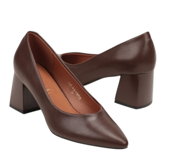 Елегантни обувки на облечен широк ток в цвят кафе- Selena Coffee 11706