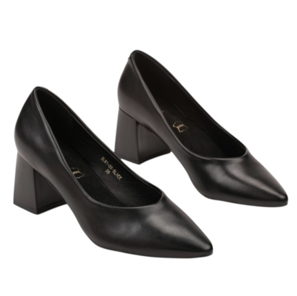 Чени елегантни обувки на удобен широк ток- Greis Black 11708