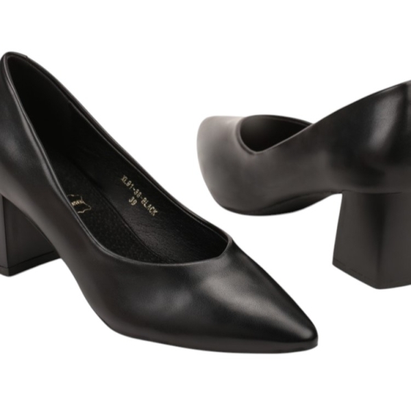 Чени елегантни обувки на удобен широк ток- Greis Black 11708