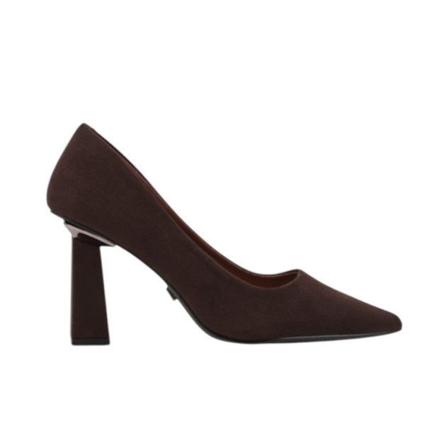 Велурени обувки на висок ток цвят кафе- Klear Coffee 11709