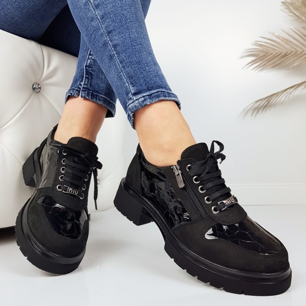 Обувки от естествен кожа с ортопедична стелка- Niq Black 11719