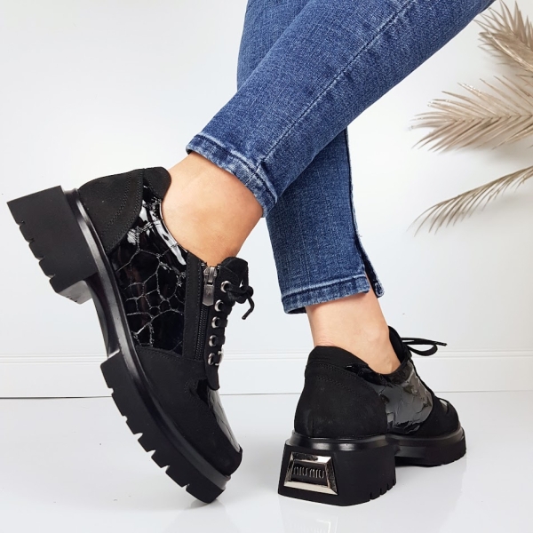 Обувки от естествен кожа с ортопедична стелка- Niq Black 11719