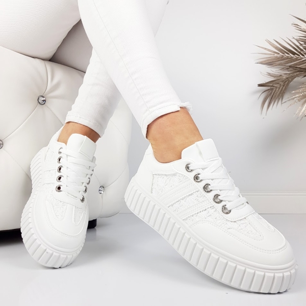 Бели кецове на платформа- Sidni White 11723