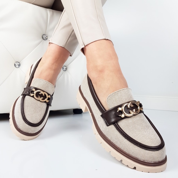 Дамски мокасини в бежово и цвят кафе- SIsi Beige 11725