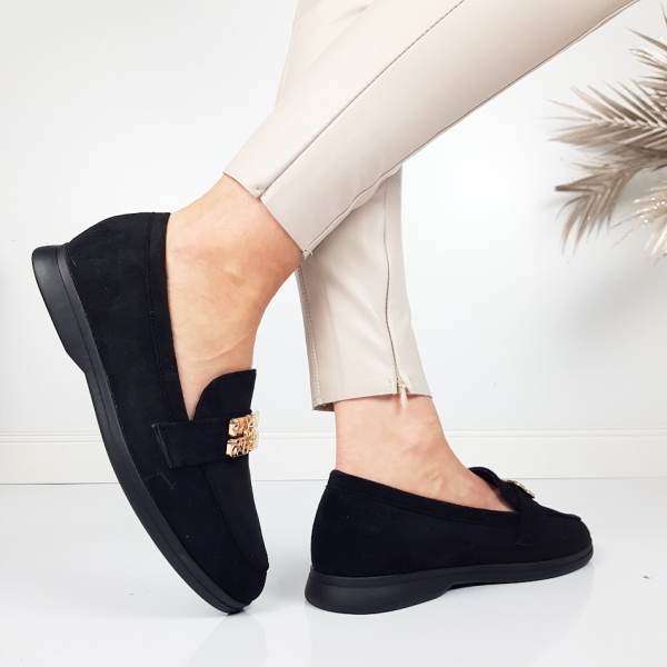 Равни велурени мокасини в черен цвят- Melisa Black 11728