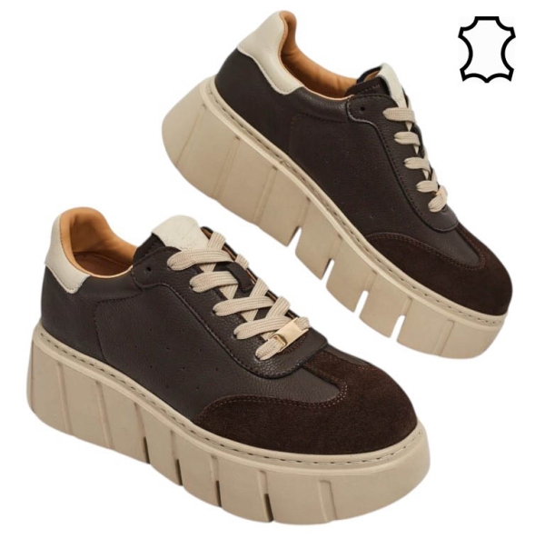 Кецове от естествена кожа цвят кафе- Daris Koffee 11731