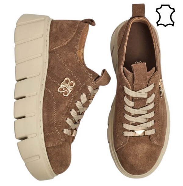 Кафяви кецове от естествен велур- Daris Brown 11733