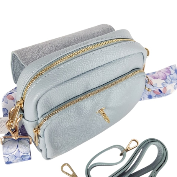 Синя чанта от естествена кожа- Selin Blue 11747