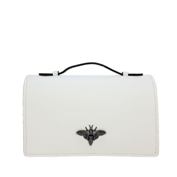 Стилна бяла чанта от естествена кожа- Frea White 11756