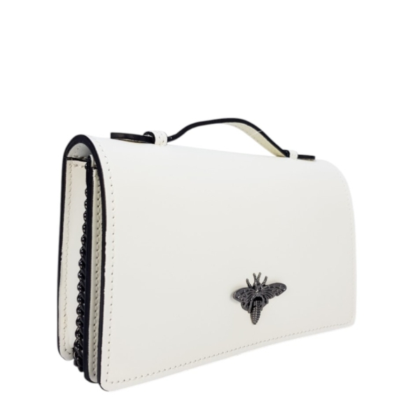 Стилна бяла чанта от естествена кожа- Frea White 11756