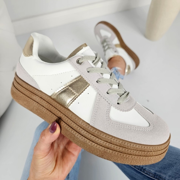 Дамски кецове в бял и сив цвят- Amanda Gold 11118