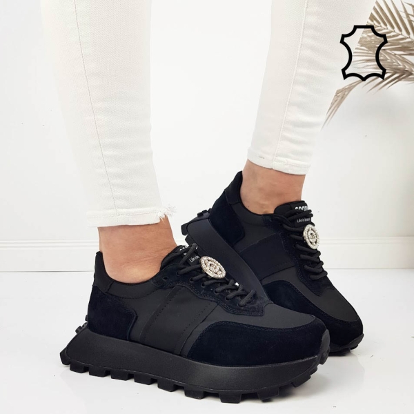 Черни маратонки от естествена кожа- Kiara Black 11763