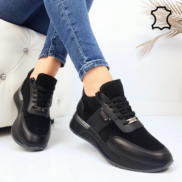 Черни кецове от перфорирана естествена кожа- Sisi Black 11766