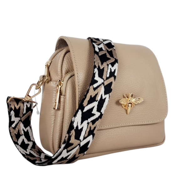 Бежова чанта от естествена кожа - Selin Beige 11770