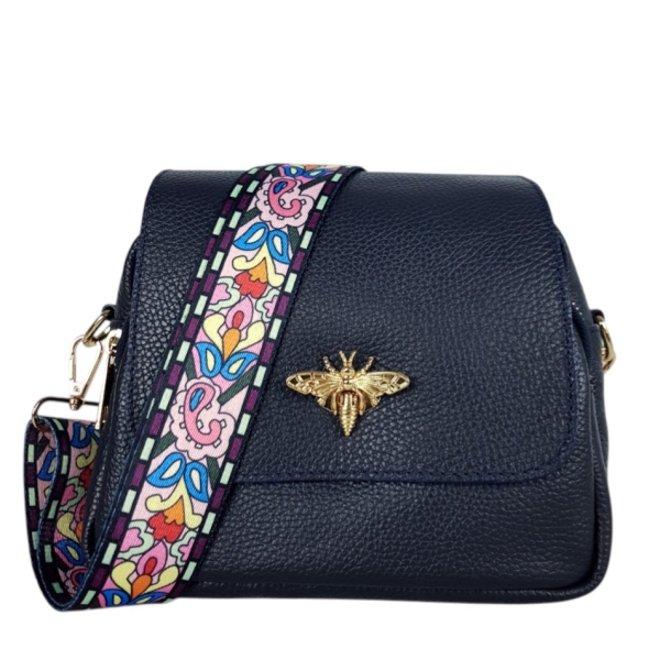 Тъмно синя от естествена кожа- Selin Blue 11776