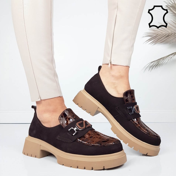 Кафяви дамски обувки от естествена кожа- Petra Brown 11720