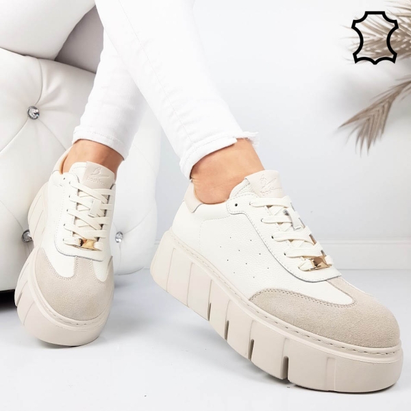 Кецове  цвят екрю от естествена кожа- Daris 11779