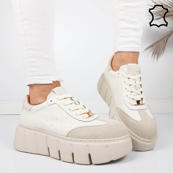 Кецове  цвят екрю от естествена кожа- Daris 11779