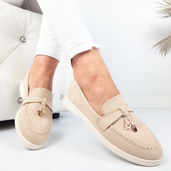 Равни бежови мокасини- Klara Beige 11780
