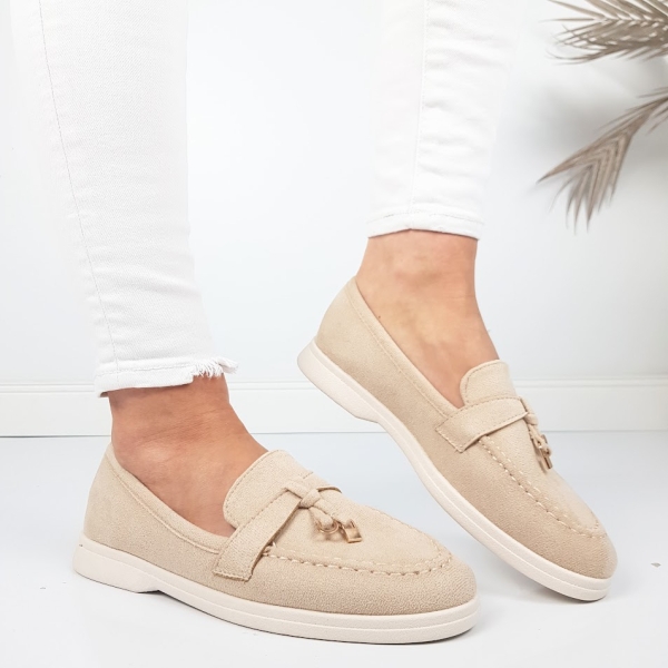 Равни бежови мокасини- Klara Beige 11780